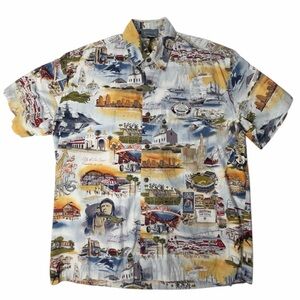 High Seas Trading Co Hawaiian Men’s Button Down Size Small San Diego AOP Print